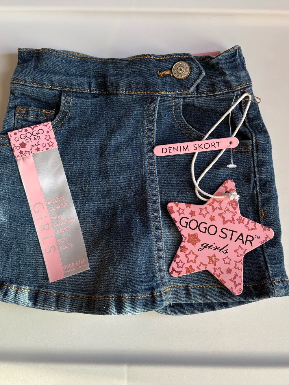 GOGO Girls Denim Skort in Blue with Pink Tags